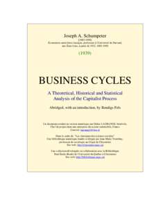 BUSINESS CYCLES. A Theoretical, Historical and Statistical Analysis of the Capitalist Process.