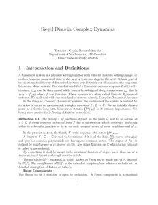 Siegel Discs in Complex Dynamics  Tarakanta Nayak, Research Scholar