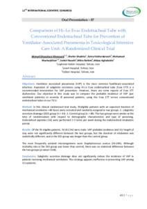 12TH INTERNATIONAL SCIENTIFIC CONGRESS  Oral Presentation – 07 Comparison of Hi–Lo Evac Endotracheal Tube with Conventional Endotracheal Tube for Prevention of