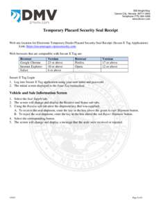 Quick Reference - Temporary Placard Seal Receipt