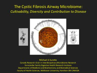 The Cystic Fibrosis Airway Microbiome: Cultivability, Diversity and Contribution to Disease Michael G Surette Canada Research Chair in Interdisciplinary Microbiome Research Farncombe Family Digestive Health Research Inst