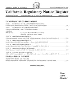 United States administrative law / Insurance in the United States / Financial institutions / California Department of Insurance / Insurance / California Code of Regulations / California Regulatory Notice Register / Rulemaking / Public comment / Vehicle insurance / DoddFrank Wall Street Reform and Consumer Protection Act