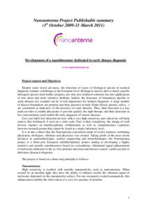 Nanoantenna Project Publishable summary (1st OctoberMarchDevelopment of a nanobiosensor dedicated to early disease diagnosis www.nanoantenna.eu