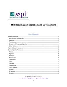 MPI Readings on Migration and Development  Table of Contents General Resources .................................................................................................................... 3 Migration and Developm