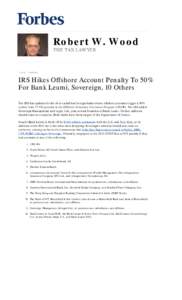 IRS Hikes Offshore Account Penalty To 50% For Bank Leumi, Sovereign, 10 Others