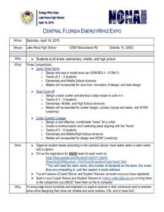 CENTRAL FLORIDA ENERGYWHIZ EXPO When Saturday, April 18, 2015  Where