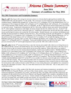 Arizona Climate Summary June 2016 Summary of conditions for May 2016 May 2016 Temperature and Precipitation Summary May 1st – 13th: May began with a strong low pressure system over Arizona that brought significant rain