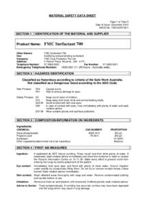 MATERIAL SAFETY DATA SHEET Page 1 of Total 5 Date of Issue: December 2012 MSDS No. FMC/SUR700/1  SECTION 1