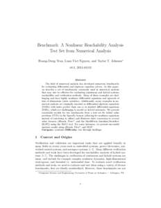 Benchmark: A Nonlinear Reachability Analysis Test Set from Numerical Analysis Hoang-Dung Tran, Luan Viet Nguyen, and Taylor T. Johnson∗ v0.1, Abstract