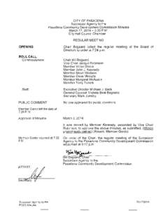 CITY OF PASADENA Successor Agency to the Pasadena Community Development Commission Minutes March 17, [removed]:30P.M. City Hall Council Chamber REGULAR MEETING