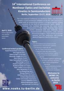 th  14 International Conference on Nonlinear Optics and Excitation Kinetics in Semiconductors Berlin, September 23-27, 2018