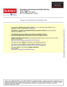 Uncertainty in Hurricanes and Global Warming Kevin Trenberth Science 308, [removed]); DOI: [removed]science[removed]This copy is for your personal, non-commercial use only.