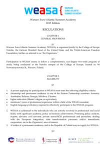 Warsaw Euro-Atlantic Summer Academy 2015 Edition REGULATIONS CHAPTER 1 GENERAL PROVISIONS