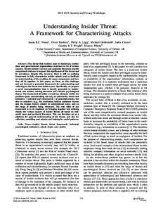 2014 IEEE Security and Privacy Workshops  Understanding Insider Threat: A Framework for Characterising Attacks Jason R.C. Nurse† , Oliver Buckley† , Philip A. Legg† , Michael Goldsmith† , Sadie Creese† , Gordon