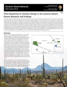 National Park Service U.S. Department of the Interior Sonoran Desert Network Information Brief