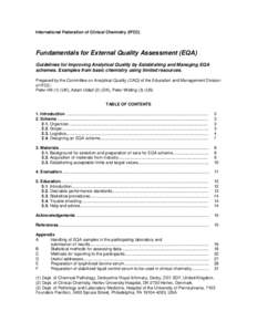 International Federation of Clinical Chemistry (IFCC)  Fundamentals for External Quality Assessment (EQA) Guidelines for Improving Analytical Quality by Establishing and Managing EQA schemes. Examples from basic chemistr