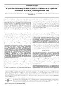 ORIGINAL ARTICLE  A spatial vulnerability analysis of multi-hazard threat in ZayandehRoud basin in Isfahan, Isfahan province, Iran Maryam Marani-Barzani PhD1, Saeid Eslamian Prof2, Kaveh Ostad-Ali-Askari PhD3, Shahide De