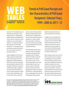 Web Tables — Trends in Pell Grant Receipt and the Characteristics of Pell Grant Recipients: Selected Years, 1999–2000 to 2011–12