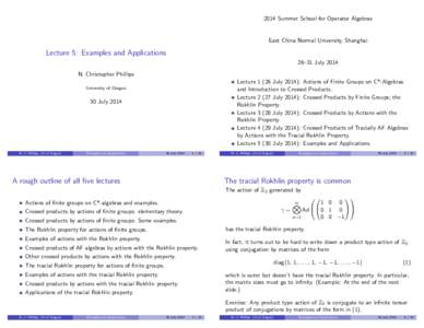 2014 Summer School for Operator Algebras  East China Normal University, Shanghai Lecture 5: Examples and Applications 26–31 July 2014