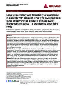 Long-term efficacy and tolerability of quetiapine in patients with schizophrenia who switched from other antipsychotics because of inadequate therapeutic responseŁa prospective open-label study