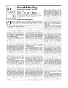 Essential Reading Important New Strategic Literature US, Turkey, Iran ...  Reset: Iran, Turkey, and America’s Future. By Stephen Kinzer.