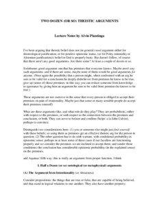 TWO DOZEN (OR SO) THEISTIC ARGUMENTS  Lecture Notes by Alvin Plantinga