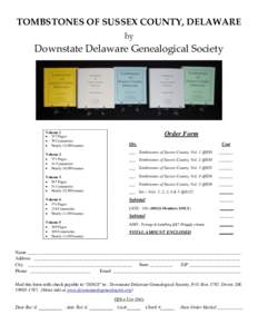TOMBSTONES OF SUSSEX COUNTY, DELAWARE by Downstate Delaware Genealogical Society  Volume 1