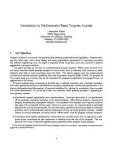 Introdu
tion to Set Constraint-Based Program Analysis   Alexander Aiken