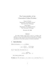 The Undecidability of the Generalized Collatz Problem Stuart A. Kurtz