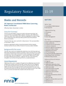 Regulatory Notice	  11-19 Books and Records