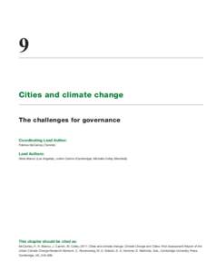 9 Cities and climate change The challenges for governance Coordinating Lead Author: Patricia McCarney (Toronto)