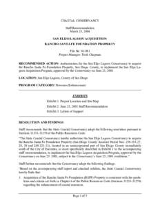 COASTAL CONSERVANCY Staff Recommendation March 25, 2004 SAN ELIJO LAGOON ACQUISITION: RANCHO SANTA FE FOUNDATION PROPERTY File No[removed]