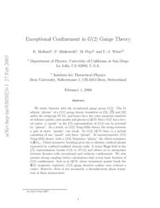 Exceptional Confinement in G(2) Gauge Theory arXiv:hep-lat/0302023v1 27 Feb 2003 K. Hollanda, P. Minkowskib, M. Pepeb and U.-J. Wieseb∗ a