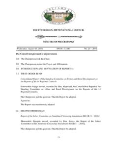 FOURTH SESSION, FIFTH NATIONAL COUNCIL  MINUTES OF PROCEEDINGS ________________________________________________________________________ Wednesday, August 03, ::00)