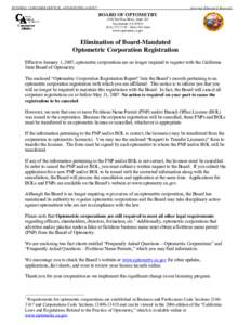 Elimination of Board-Mandated Optometric Corporation Registration - California Board of Optometry