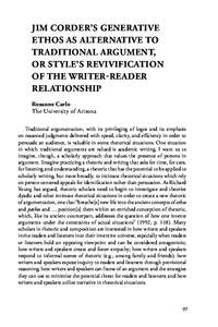 Jim Corder’s Generative Ethos as Alternative to Traditional Argument, or Style’s Revivification of the Writer-Reader Relationship
