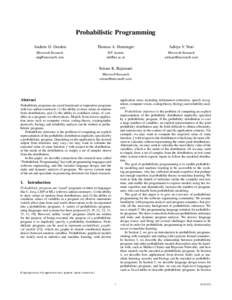 Probabilistic Programming Andrew D. Gordon Thomas A. Henzinger  Aditya V. Nori