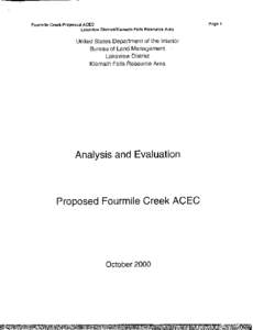 Fourmile Creek Proposed ACEC Lakeview District/Klamath Falls Resource Area United States Department of the Interior   Bureau of Land Management