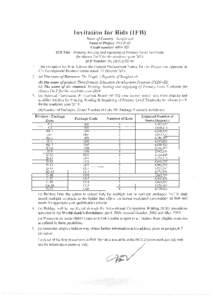 Invitation for Bids (IFB) Name of Country: Bangladesh Name of Project: PEDP-III Credit number: 4999-BD IFB Title: Printing, binding and supplying of Primary Level Textbooks for classes 1 to Vfor the academic year 2014