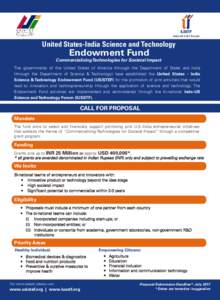 Indo-US S & T Forum  United States-India Science and Technology Endowment Fund Commercializing Technologies for Societal Impact