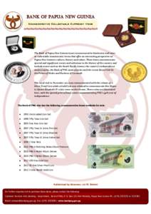 Bank of Papua New Guinea Commemorative Collectable Currency Items The Bank of Papua New Guinea issues commemorative banknotes and coins as collectable (numismatic) items that offer an interesting perspective on Papua New