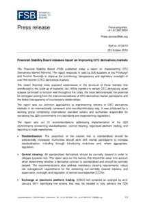 Financial Stability Board releases report on improving OTC derivatives markets