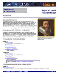 Destination L1: A Thematic Unit Kepler’s Laws of Planetary Motion