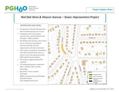 Project Update Sheet  Red Oak Drive & Hayson Avenue – Sewer Improvement Project PROGRESS AND LOOK-AHEAD:  