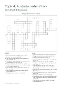 Topic 4: Australia under attack Work Sheet 4F: Crossword Midget Submarine Attack 1  2