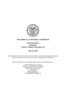 NEW JERSEY LAW REVISION COMMISSION Draft Final Report Relating to Uniform Voidable Transactions Act March 9, 2015