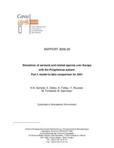 RAPPORTSimulation of aerosols and related species over Europe with the Polyphemus system. Part I: model-to-data comparison for 2001
