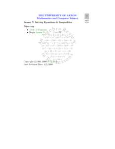 THE UNIVERSITY OF AKRON Mathematics and Computer Science Lesson 7: Solving Equations & Inequalities