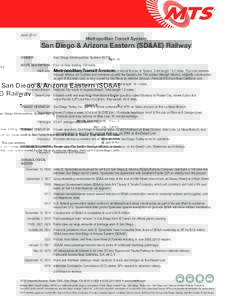 April[removed]Metropolitan Transit System San Diego & Arizona Eastern (SD&AE) Railway OWNER