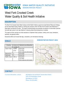 IOWA WATER QUALITY INITIATIVE DEMONSTRATION PROJECT West Fork Crooked Creek Water Quality & Soil Health Initiative DESCRIPTION